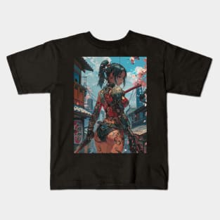 Japanese Warrior Girl Illustration Kids T-Shirt